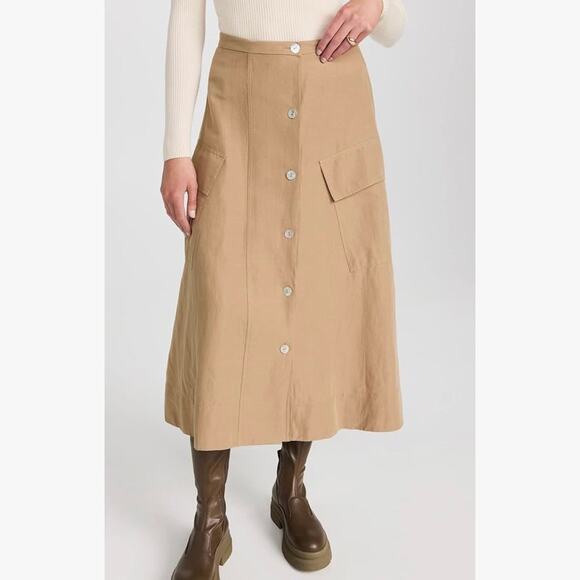 Vince Dresses & Skirts - Vince Women's Utility Linen Cotton Blend Midi Skirt Size 12 Sandstorm Tan